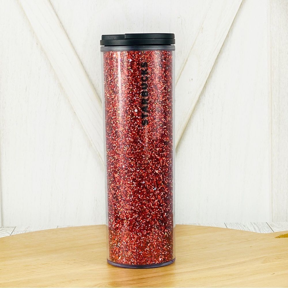 Starbucks Glitter Twist Top Acrylic Tumbler Cup‎ Red Silver Holiday